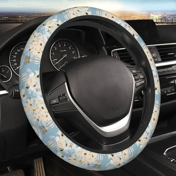 Bingfone Animals Travel World Map Steering Wheel Cover - Universal 15 Inches Car Steering Wheel Covers Grip Auto Internal Accessories