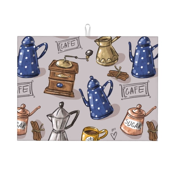 Bingfone Antique Vintage Teapot Coffee Grinder ,18" X 24"Dish Drying Mat For Kitchen Counter,Ultra Absorbent Microfiber