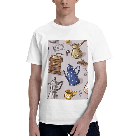 Bingfone Antique Vintage Teapot Coffee Grinder Men'S Loose Fit Short-Sleeve Pocket T-Shirt