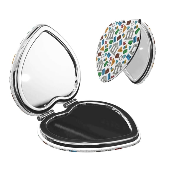 Bingfone Art Of Livings Print Compact Vanity Makeup Mirror for Men Women Girls for Pocket Purse Wallet Handbag,Portable Small Handheld Beauty Mirror-Heart Shape
