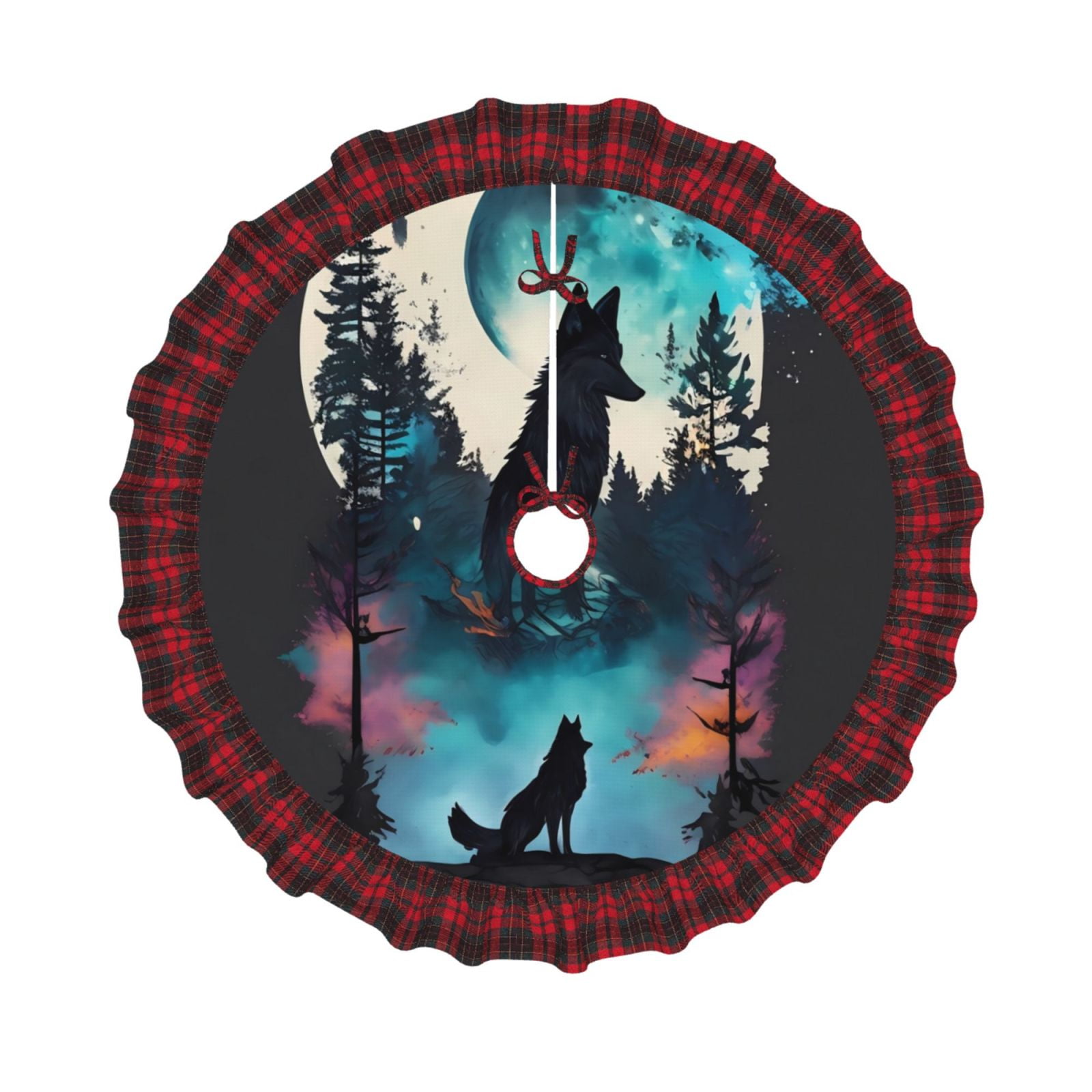 Bingfone Artistic Moon Valley Wolf Christmas Tree Skirt Mat Christmas