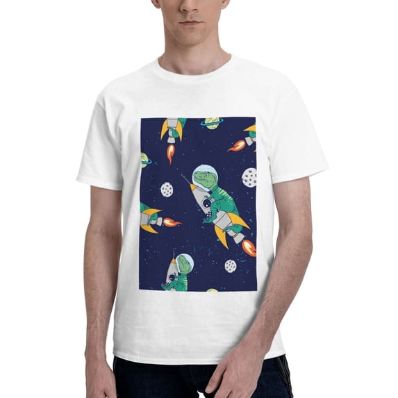 Bingfone Astronaut Dinosaur And Space Men'S Loose Fit Short-Sleeve Pocket T-Shirt