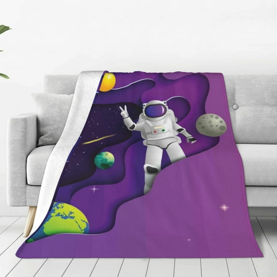 Bingfone Astronaut On Mission In Outer Space Print Flannel Fleece Blanket Throw Blanket For Bed,Sofa,Couch,Travel,Camping(60"X50")