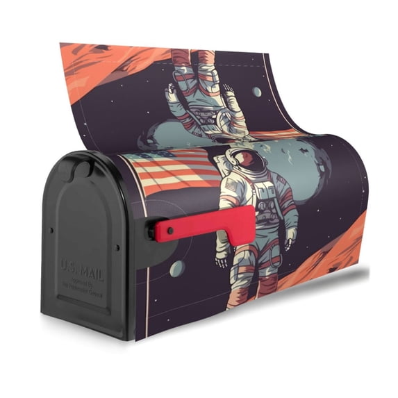 Bingfone Astronaut With American Flag Magnetic Mailbox Cover Standard Size for Garden Yard Outdoor Decorations-21x18 in
