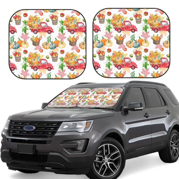 Bingfone Autumn Harvest Truck Windshield Sun Shade 2-Piece Foldable Car Front Window Sunshade for Most Sedans SUV Truck - Small
