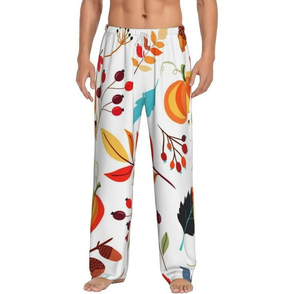 Bingfone Autumn Pumpkins Fall Leaves Mens All Over Print Sleep Pajama Pants-Large