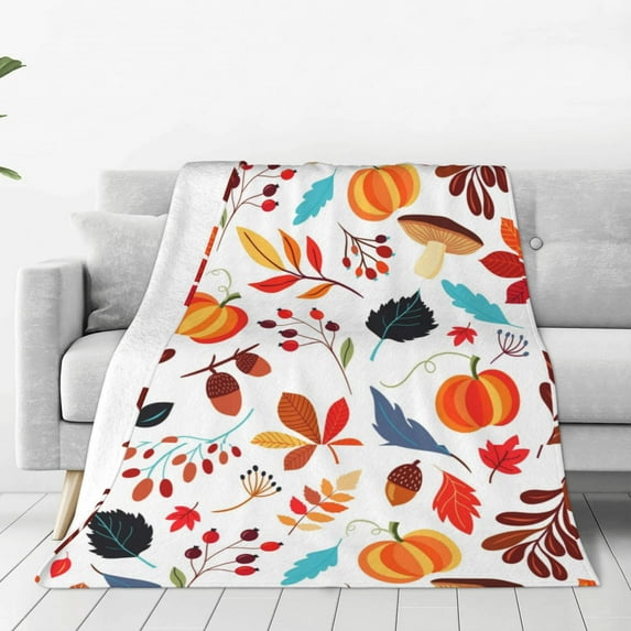 Bingfone Autumn Pumpkins Fall Leaves Print Flannel Fleece Blanket Throw Blanket For Bed,Sofa,Couch,Travel,Camping(40"X30")