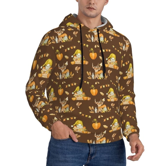 Bingfone Autumn With Pumpkin Harvest Men's Drawstring Hoodie Long Sleeve Pocket Sweatshirts-XX-Large