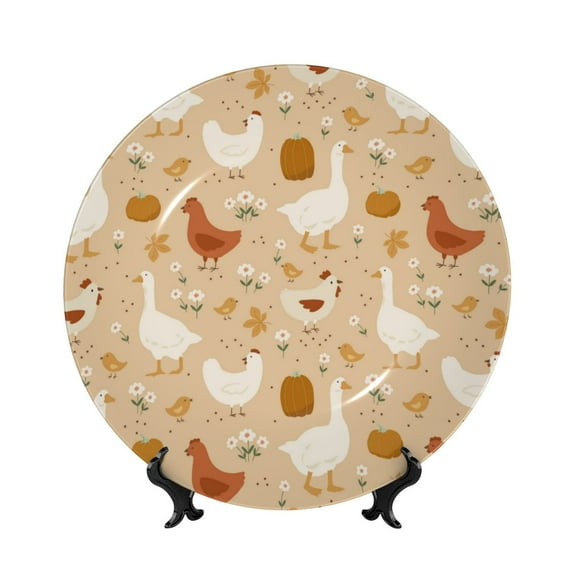 Bingfone Autumn and Thanksgiving Print Bone China Dinner Decorative Plates,Handmade Ceramic Dinner Plate with Stand for Home Club-6in