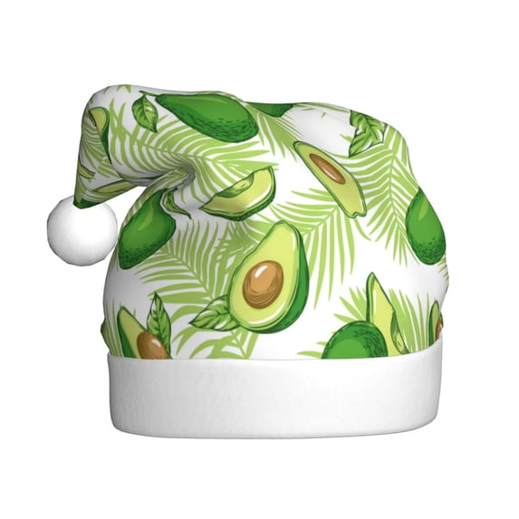 Bingfone Avocado And Tropical Palm Leaves Santa Hat for Adults,Unisex Christmas Hat Hats Extra Thicken Classic Plush for Christmas New Year Festive Holiday