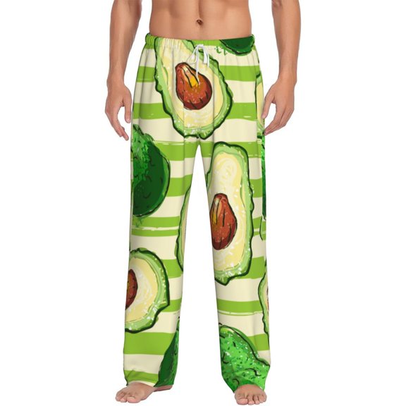 Bingfone Avocado Green Striped Mens All Over Print Sleep Pajama Pants-Medium