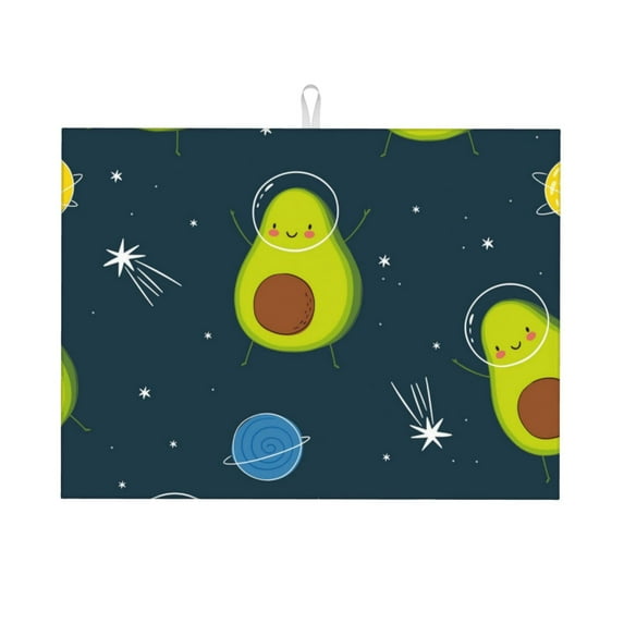 Bingfone Avocado In Space ,18" X 24"Dish Drying Mat For Kitchen Counter,Ultra Absorbent Microfiber
