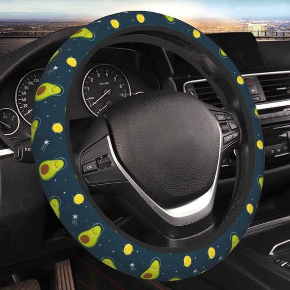 Bingfone Avocado In Space Steering Wheel Cover - Universal 15 Inches Car Steering Wheel Covers Grip Auto Internal Accessories