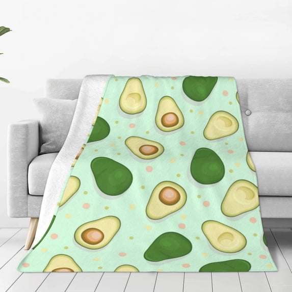 Bingfone Avocado Print Flannel Fleece Blanket Throw Blanket For Bed,Sofa,Couch,Travel,Camping(80"X60")