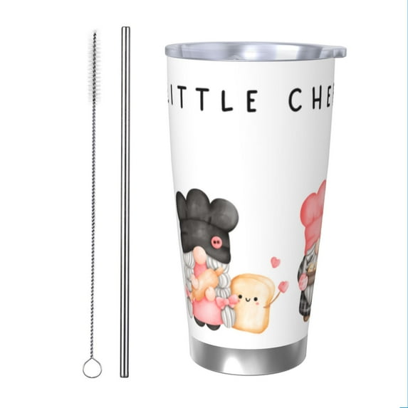 Bingfone Baker Gnome for 20 Oz Stainless Steel Travel Mug Double Wall Water Coffee Cup for Home,Office, Outdoor Works Great for Ice Drinks and Hot Beverage-Straw Two-piece Set