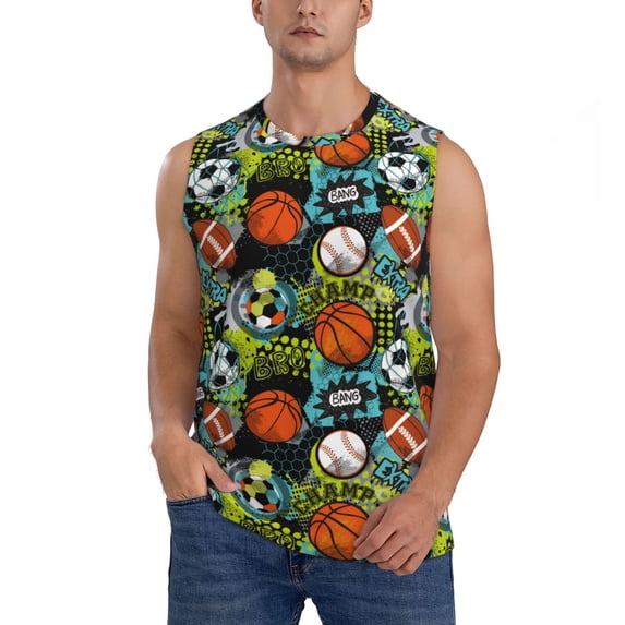 Bingfone Balls Pattern Men's Tank Tops Workout Sleeveless Tee Shirts Running Beach Tanks for Men-Medium