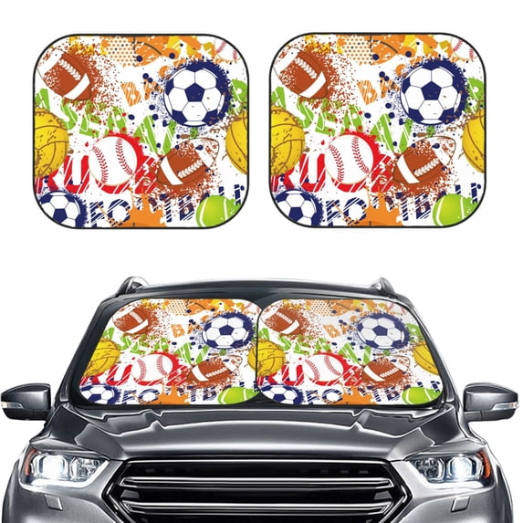 Bingfone Balls Print 2-Piece Sun Shade Front Windshield - Foldable Car Front Window Sunshades For Most Sedans Suv Truck - Large