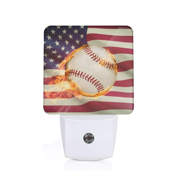 Bingfone Baseball Ball With Flag Print Night Lights Plug into Wall,Dusk to Dawn,Bright Nightlight Auto-On/Off, for Adults Kids Room Bedroom Bathroom Hallway Kitchen