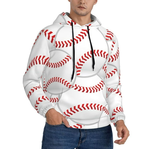 Bingfone Baseballs Men'S Drawstring Hoodie Long Sleeve Pocket Sweatshirts-X-Large