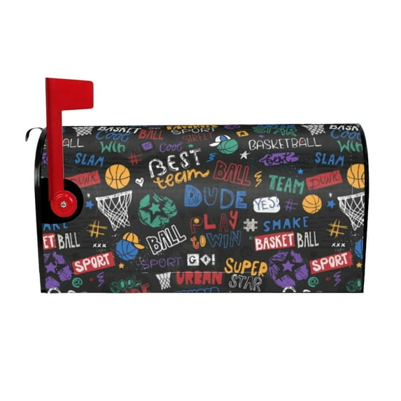Bingfone Basketball Magnetic Mailbox Cover Standard Size For Garden Yard Outdoor Decorations-25.5x21 In