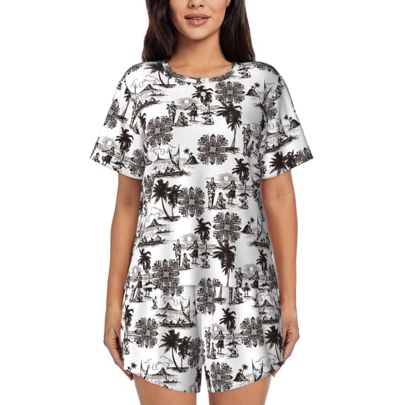 Bingfone Beach Print Pajamas Sets for Women Soft Short-Sleeved Pjs with Lounge Shorts Two Piece Sleepwear
