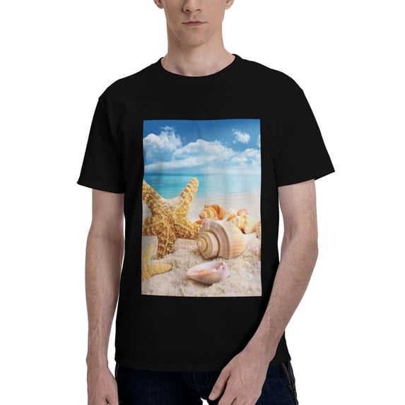 Bingfone Beach Starfish Shell Men'S Loose Fit Short-Sleeve Pocket T-Shirt