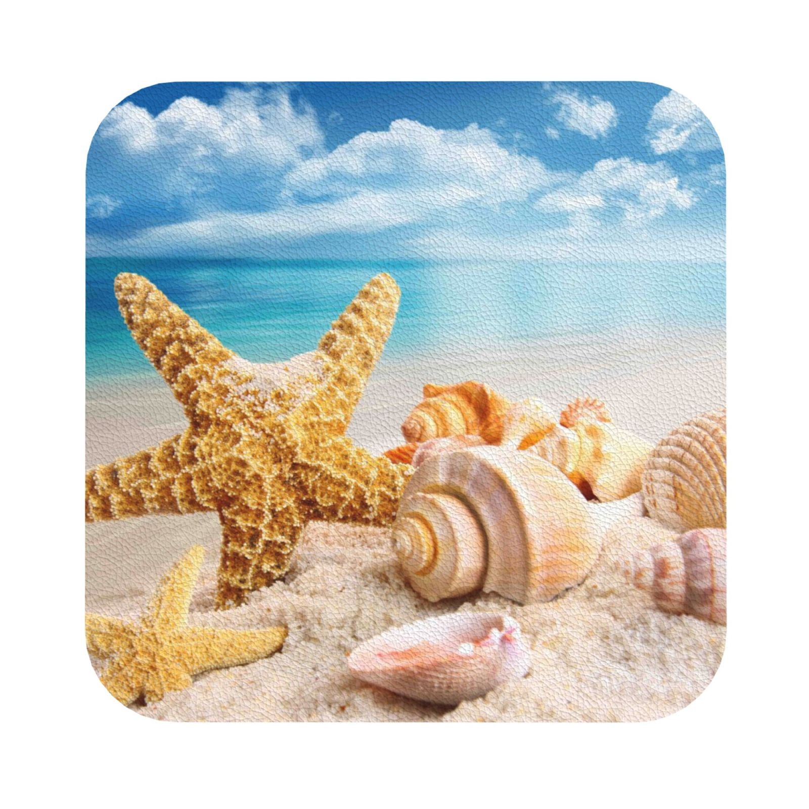 Bingfone Beach Starfish Shell Personalized Coaster Set 4 For Drinks ...