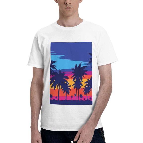 Bingfone Beach With Palm Trees Men'S Loose Fit Short-Sleeve Pocket T-Shirt