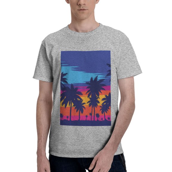Bingfone Beach With Palm Trees Men'S Loose Fit Short-Sleeve Pocket T-Shirt