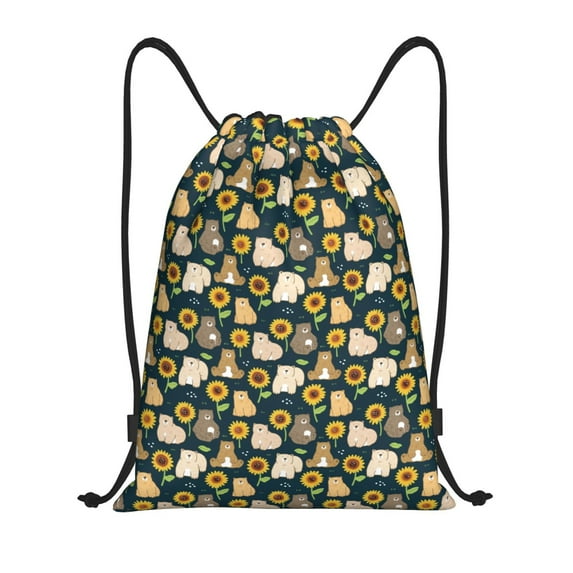 Bingfone Bear Sunflower Drawstrings Backpacks Bags for Men Women Gym Drawstrings Bag-Medium