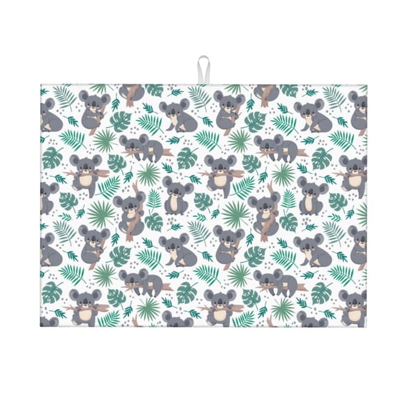 Bingfone Bears and Tropical Leaves ,18" x 24"Dish Drying Mat for Kitchen Counter,Ultra Absorbent Microfiber