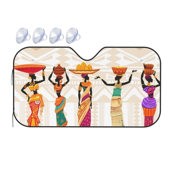 Bingfone Beautiful Black African Woman In Ethnic Dress Car Windshield Sunshade,Sun Foldable Sun Shield Sun Visor For Car - Small