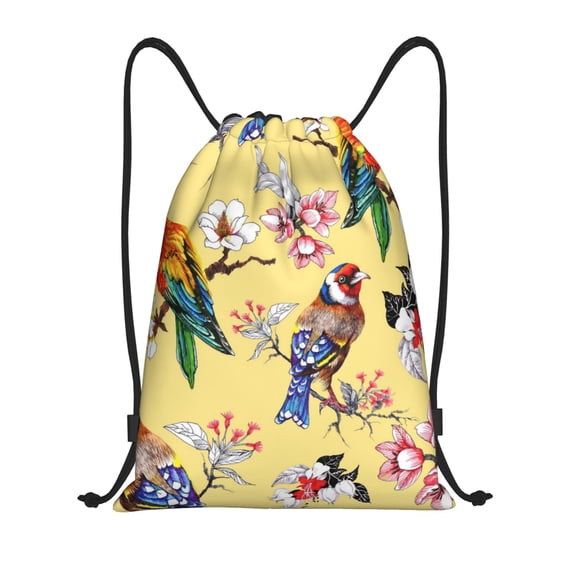 Bingfone Beautiful Bright Birds And Flowers Drawstrings Backpacks Bags For Men Women Gym Drawstrings Bag