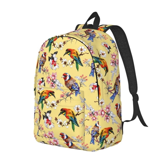 Bingfone Beautiful Bright Birds And Flowers Print Canvas College Laptop Backpack, Large Capacity Lightweight College Bookbag Casual Daypack-Medium