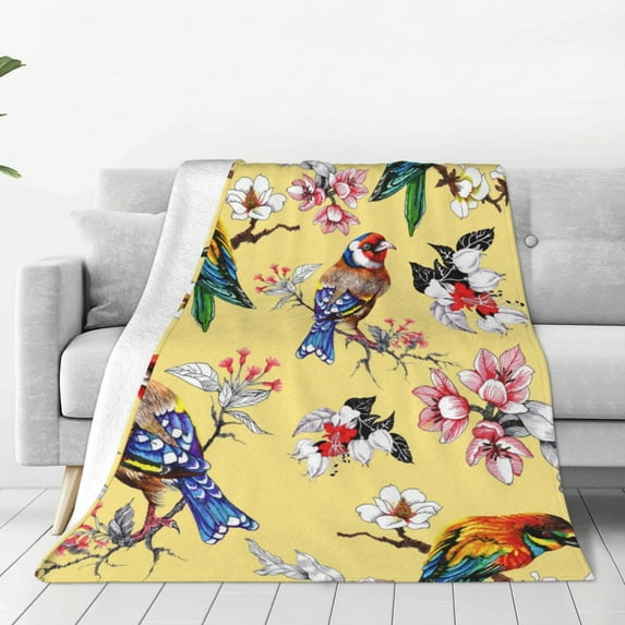 Bingfone Beautiful Bright Birds And Flowers Print Flannel Fleece Blanket Throw Blanket For Bed,Sofa,Couch,Travel,Camping(40"X30")