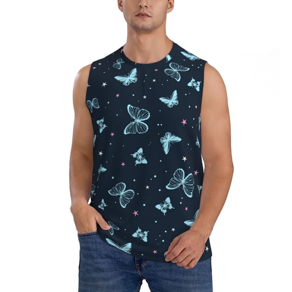 Bingfone Beautiful Butterflies Pattern Men's Tank Tops Workout Sleeveless Tee Shirts Running Beach Tanks for Men-XX-Large