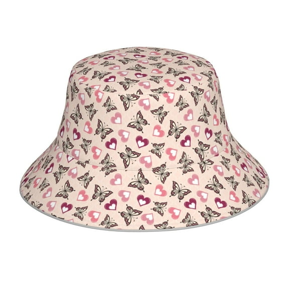 Bingfone Beautiful Butterflies and Hearts Bucket Hat for Men Women,Packable Reversible Printed Sun Hats,Fisherman Outdoor Travel Hiking Beach Caps