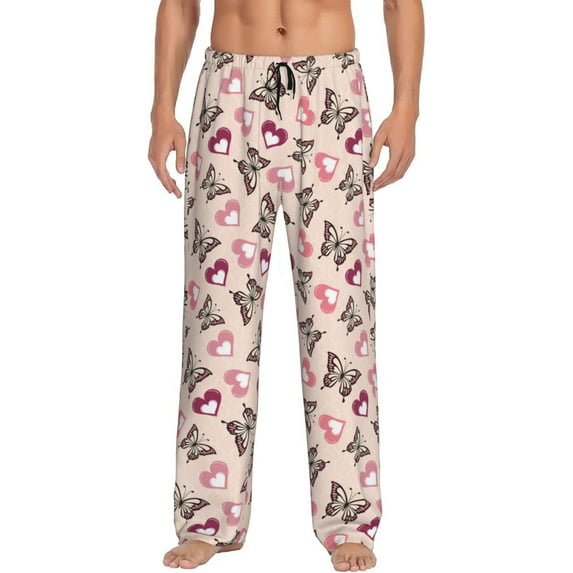 Bingfone Beautiful Butterflies and Hearts Mens All Over Print Sleep Pajama Pants-Medium