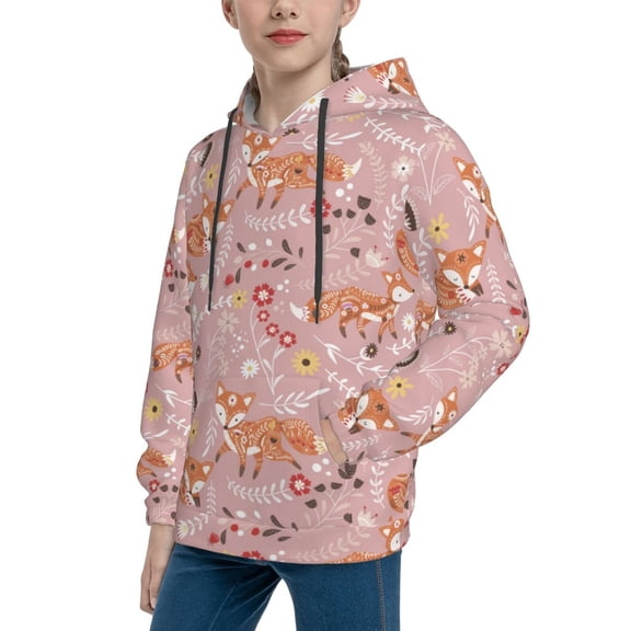 Bingfone Beautiful Fox Pattern Youth Classic Hoodies Soft Hooded Pullover Sweatshirts for Girls and Boys