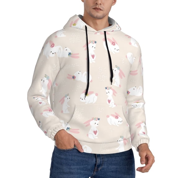Bingfone Beautiful Rabbit Men's Drawstring Hoodie Long Sleeve Pocket Sweatshirts-Small