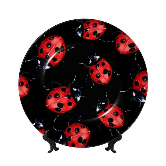 Bingfone Beautiful Red Ladybug Print Bone China Dinner Decorative Plates,Handmade Ceramic Dinner Plate with Stand for Home Club-6in