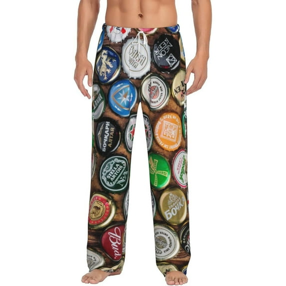 Bingfone Beer Caps Mens All Over Print Sleep Pajama Pants-Medium