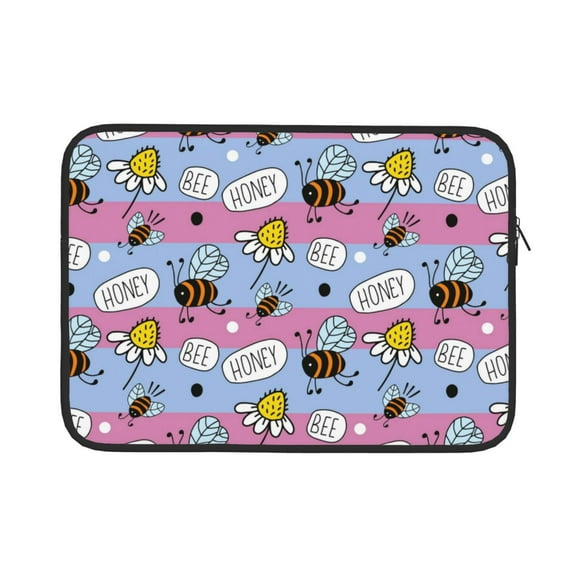 Bingfone Bees And Daisies Striped Laptop Sleeve Case 13 Inch, 360° Protective Computer Carrying Bag