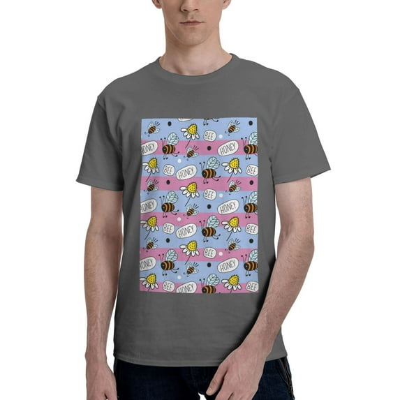 Bingfone Bees And Daisies Striped Men'S Loose Fit Short-Sleeve Pocket T-Shirt