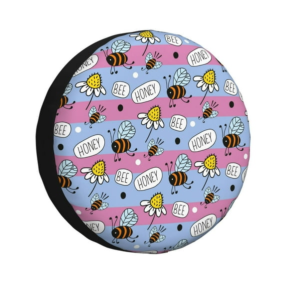Bingfone Bees And Daisies Striped Spare Tire Cover Weatherproof Universal Wheel Protectors For Rv Camper Travel Trailer Suv Truck 15 Inch