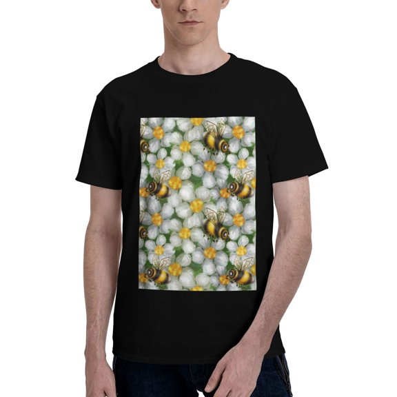 Bingfone Bees And Flower Men'S Loose Fit Short-Sleeve Pocket T-Shirt