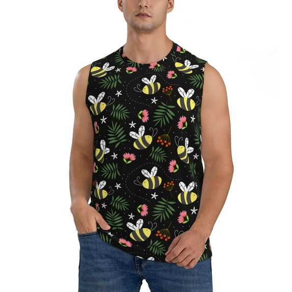 Bingfone Bees Pattern Men's Tank Tops Workout Sleeveless Tee Shirts Running Beach Tanks for Men-Small