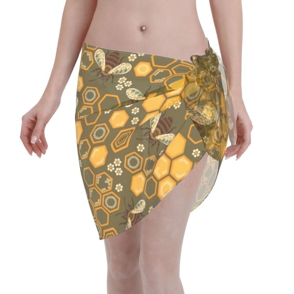 Bingfone Bees and Honeycombs Women's Sarong Swimsuit Cover Ups Bathing Suit Coverups Chiffon Beach Wrap Skirts
