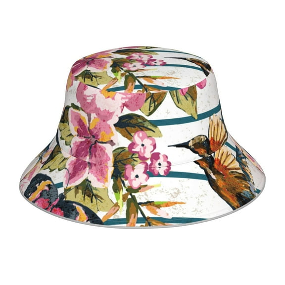 Bingfone Bird And Floral Bucket Hat For Men Women,Packable Reversible Printed Sun Hats,Fisherman Outdoor Travel Hiking Beach Caps
