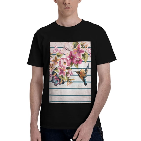 Bingfone Bird And Floral Men'S Loose Fit Short-Sleeve Pocket T-Shirt